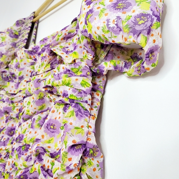 Zara Purple Floral Printed Draped Square Neck Dress XXL - Picture 5 of 16